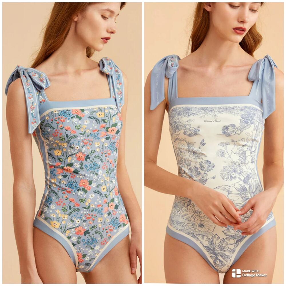 Visual Mood Grace Reversible Tie Shoulder One Piece Bathing Swimsuit Size XL EUC